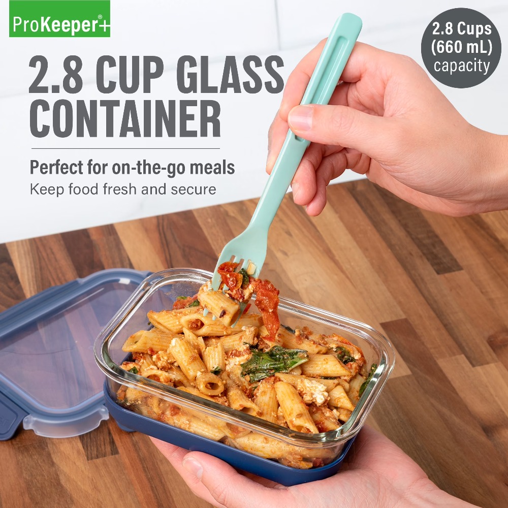 Meal Prep Freezer - 2,8-Cup Glas-Lebensmittelbehälter mit Silikonboden und luftdichtem