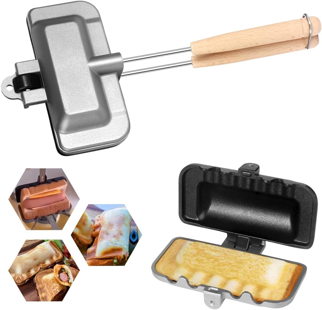 Breakfast Sandwich Press - Heißer Sandwich-Maker, 4-in-1-Sandwich-Maker, doppelseitiges Pfannengerät, antihaftbeschichtete