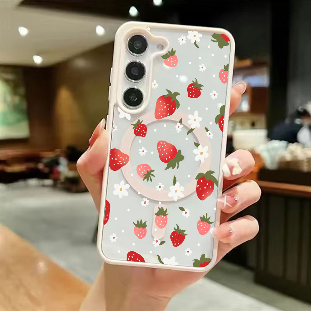 Strawberry Huller - Süßes Erdbeer-Muster Magnetische Handyhülle für Samsung