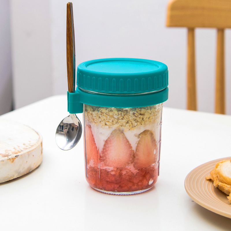 Overnight Oat Jar - Glas-Vorratsbehälter für Overnight Oats mit Deckel,