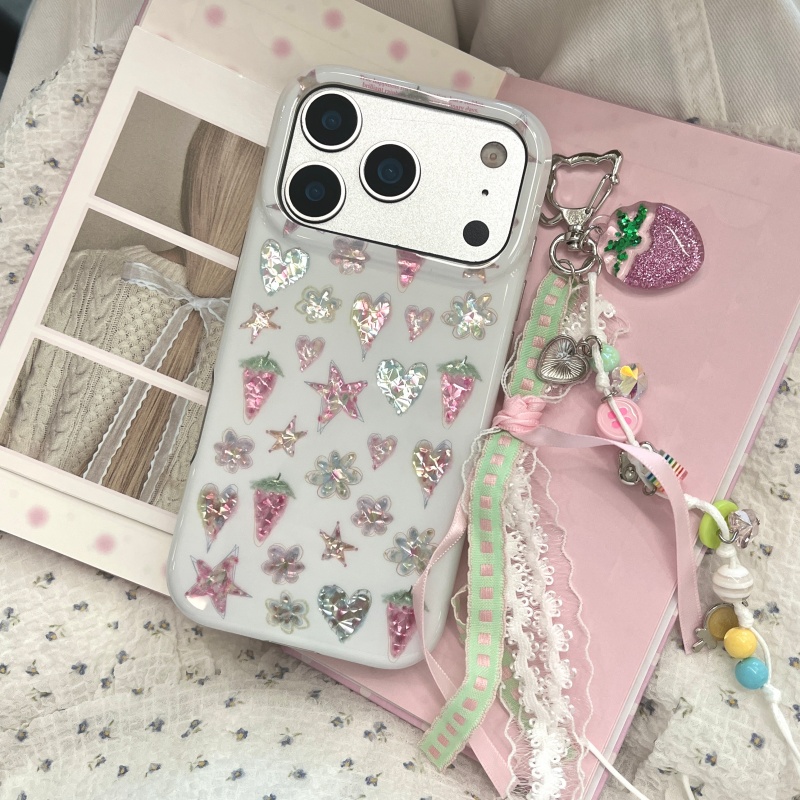Strawberry Huller - Ins Niedliche Glänzende Liebesherz-Erdbeer-Glitzer-Handyhülle für iPhone