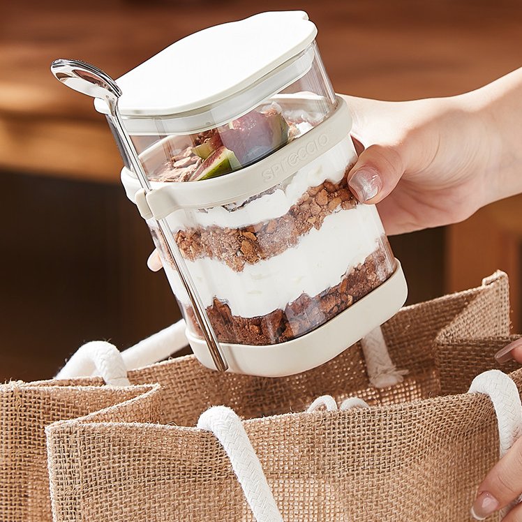 Overnight Oat Jar - Glas-Overnight-Oats-Becher mit Löffel, auslaufsicherer Frühstücks-Joghurtbehälter, luftdichtes