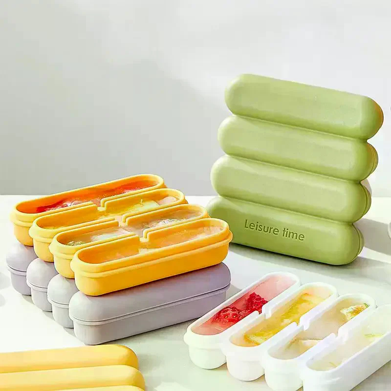 Meal Prep Freezer - 4-fach wiederverwendbare Silikon-Eiswürfelform mit Deckel, selbstgemachte