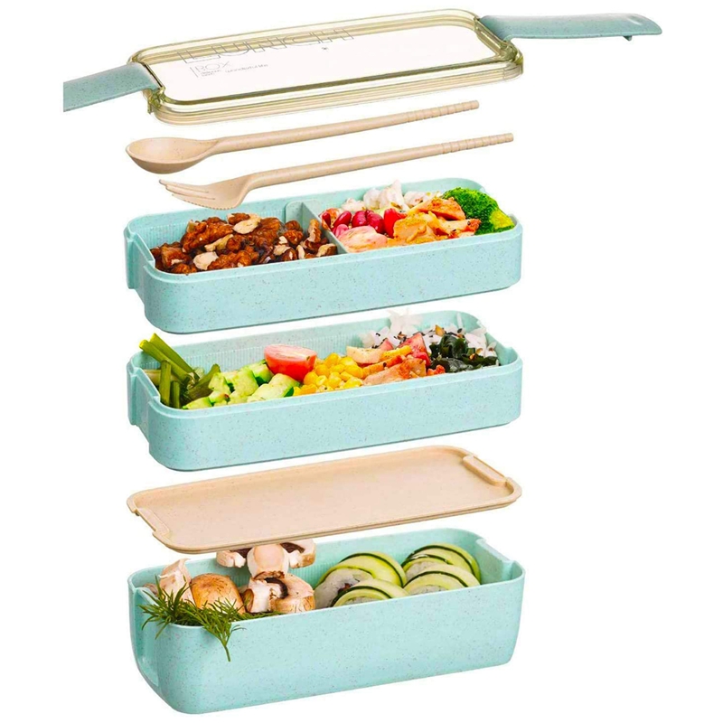 Meal Prep Japanese - WSFS! Japanische Lunchbox, Bento-Box, 3-in-1-Fach, Weizenstroh,