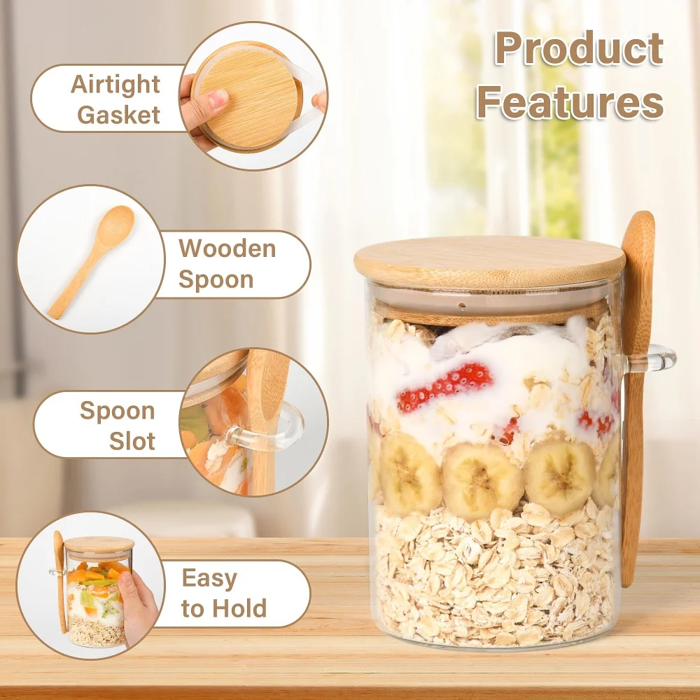 Overnight Oat Jar - 1/2/3/4 Stück Overnight-Oats-Behälter mit Deckel, 16oz