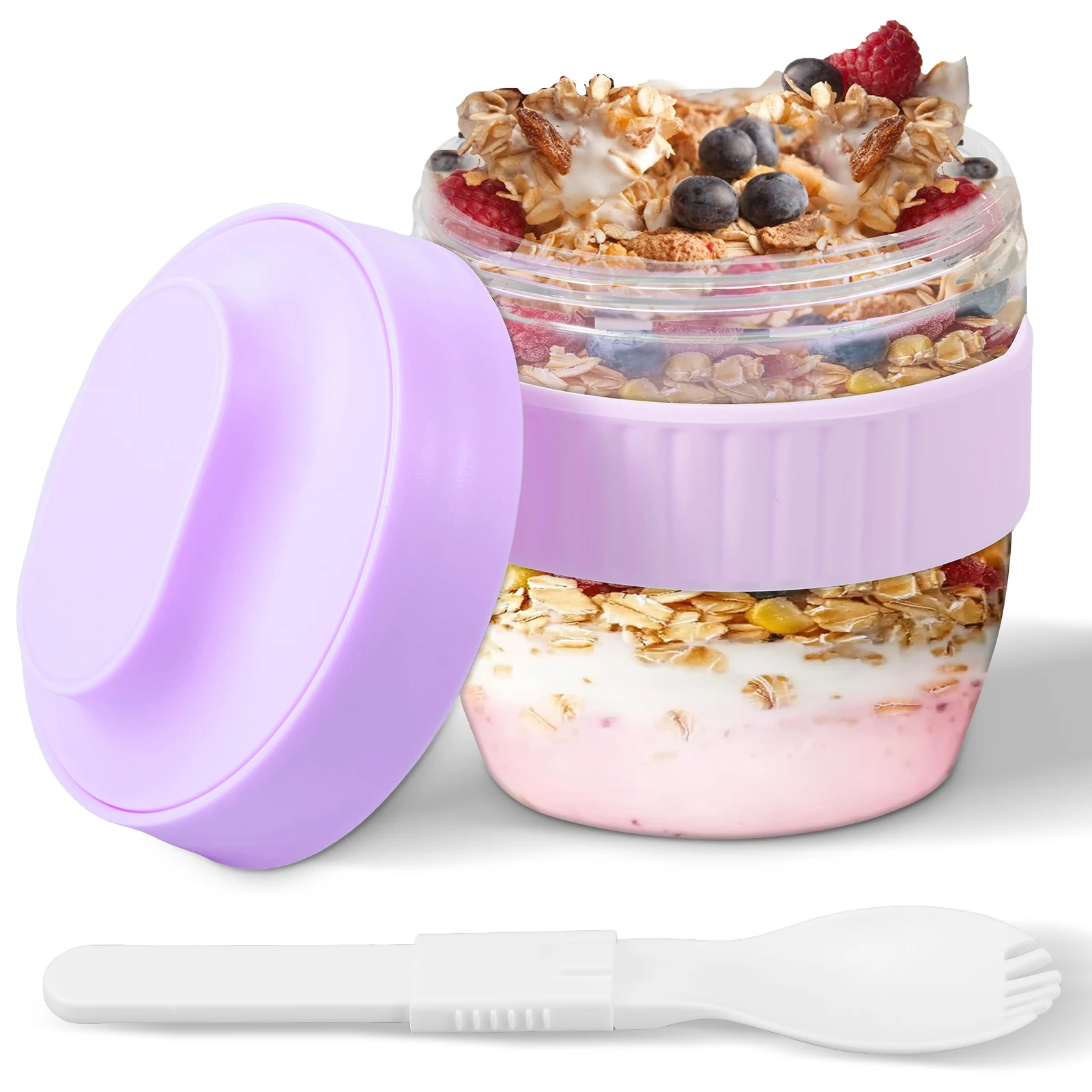 Meal Prep Overnight Oats - Doppelschichtiger Overnight-Oats-Behälter mit Deckel und Löffel,