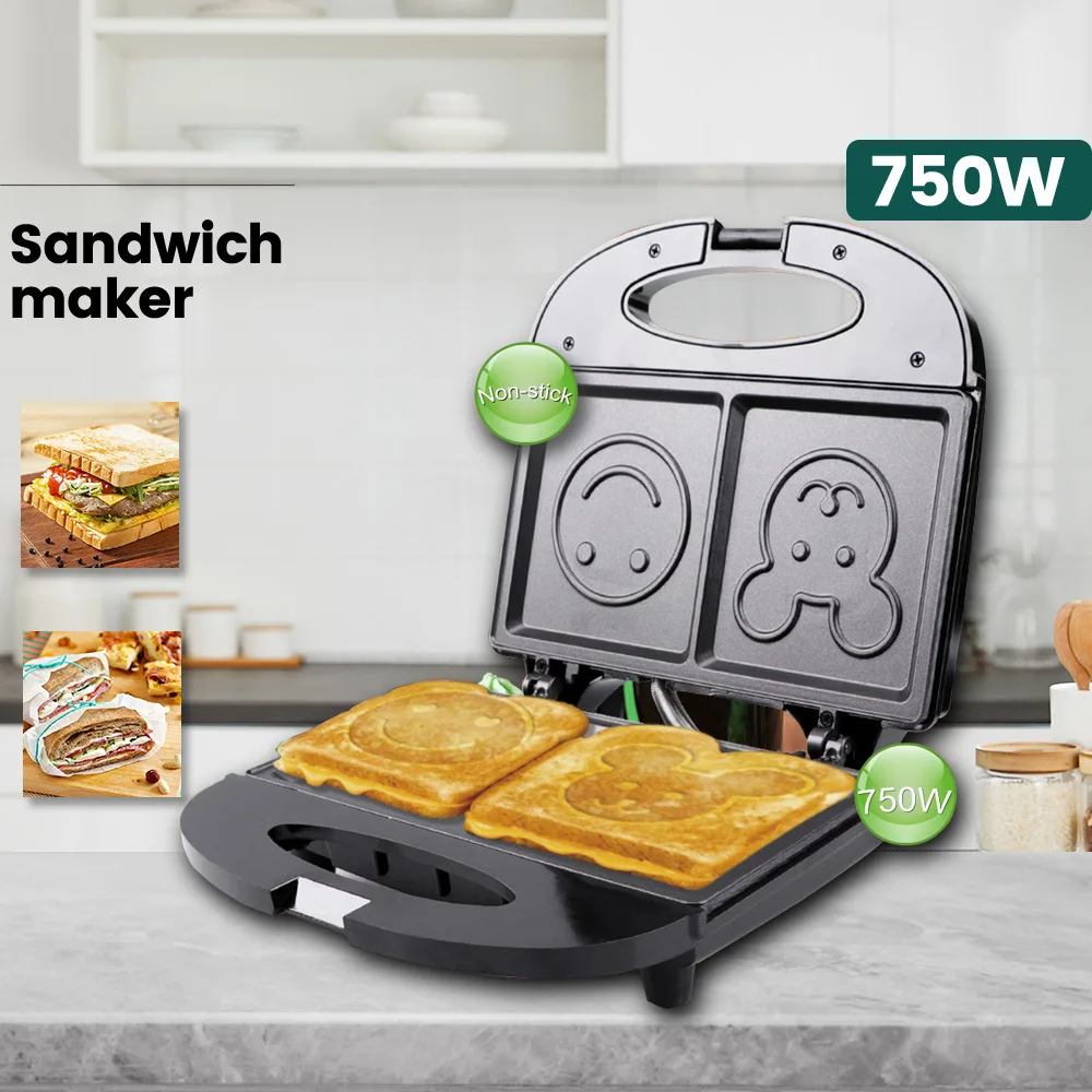 Breakfast Sandwich Press - 110V-220V Haushaltsgeräte Smiley Sandwich-Maschine Mini Frühstücksmaschine