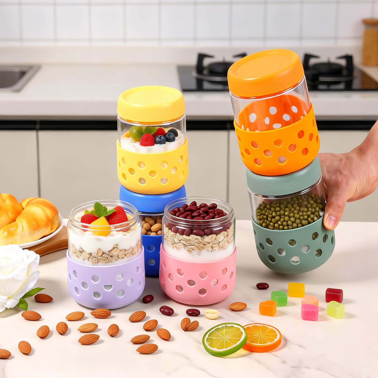 Overnight Oat Jar - 2/4/6er-Pack 16,9oz Overnight-Oats-Behälter mit Deckeln und