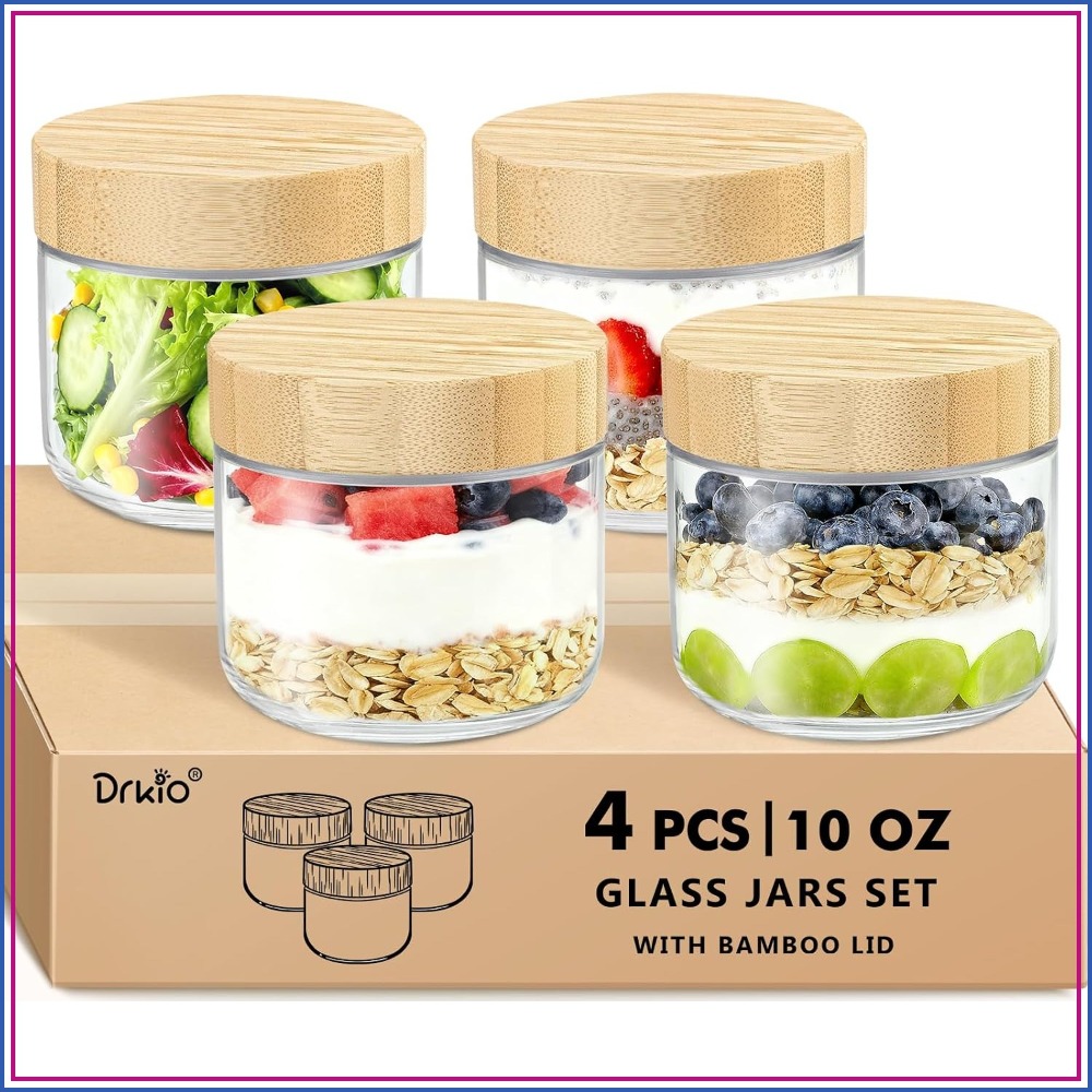 Meal Prep Overnight Oats - 10 Oz Overnight-Oats-Behälter mit Bambusdeckeln -